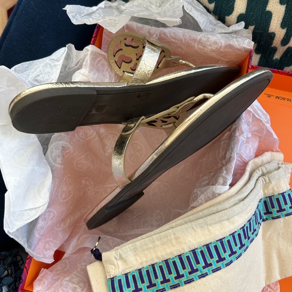 Tory Burch Gold Miller Sandals 9 - Picture 9 of 9